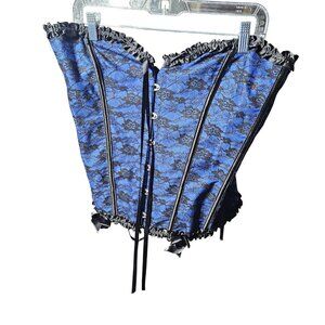 Intimates & sleepwear Blue & Black Lace Corset Top Bustier With Ribbon Lace-Up B